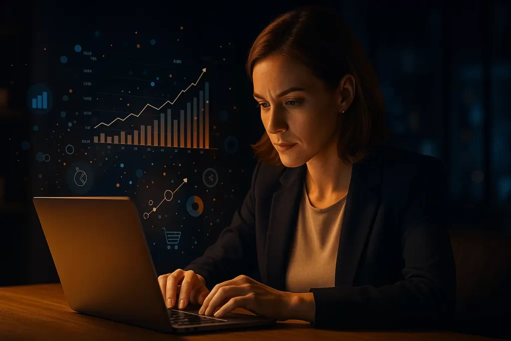 Empreendedora focada na criação de uma oferta irresistível com elementos de vendas digitais.