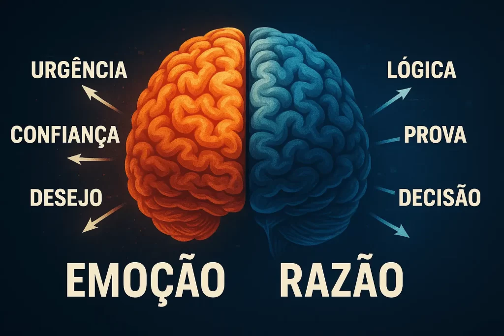 Cérebro com setas apontando para gatilhos mentais usados em ofertas de vendas.