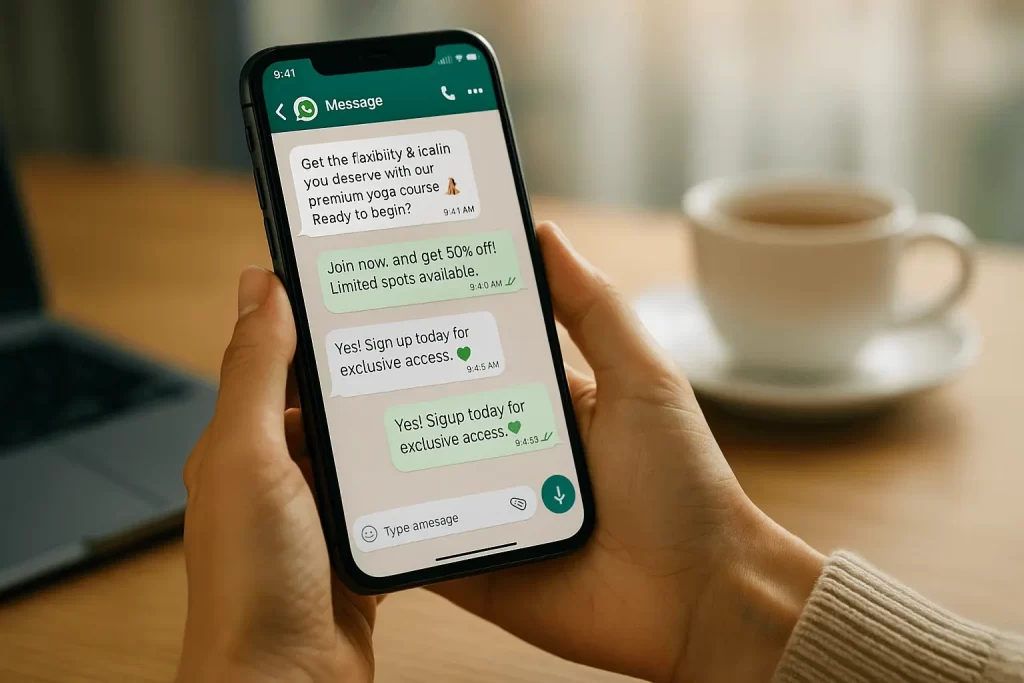 smartphone com mensagens de vendas no WhatsApp em destaque.