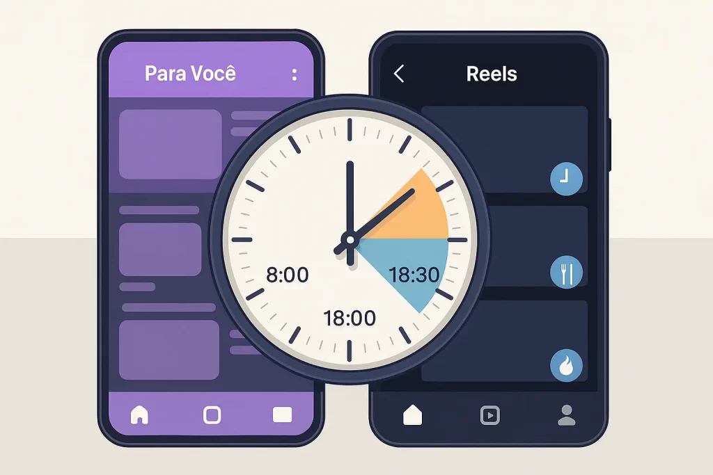 smartphone com relógio mostrando melhores horários de postagem