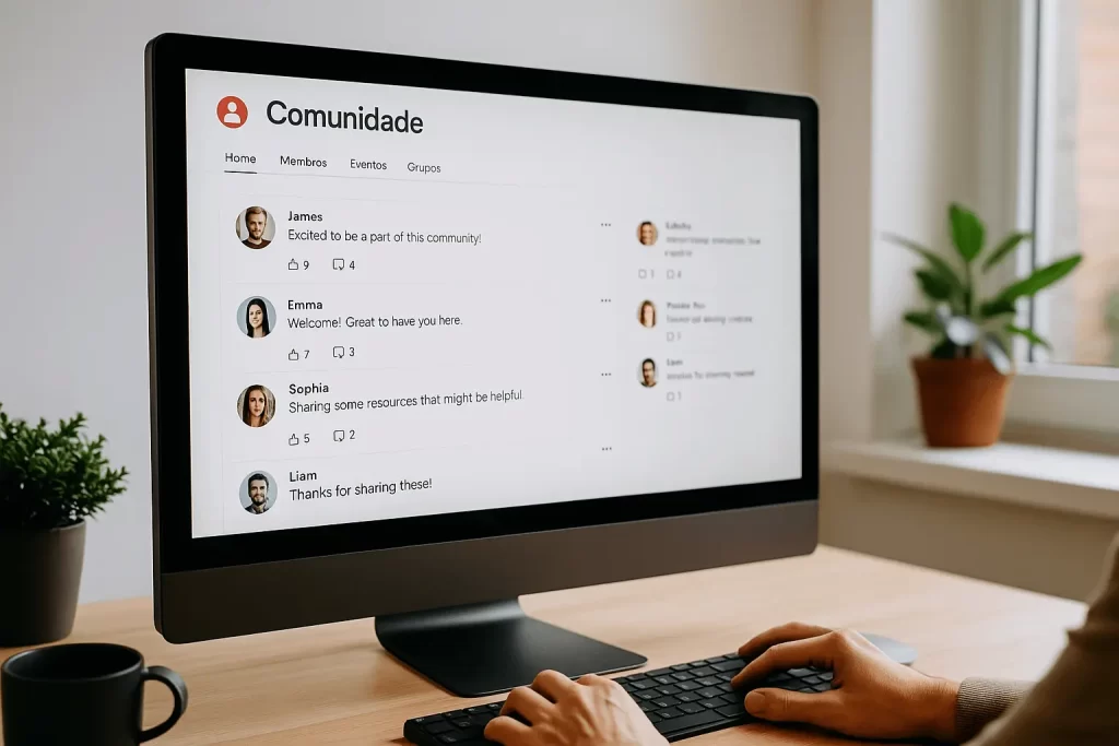 Plataforma digital com interação entre membros gerida por IA.