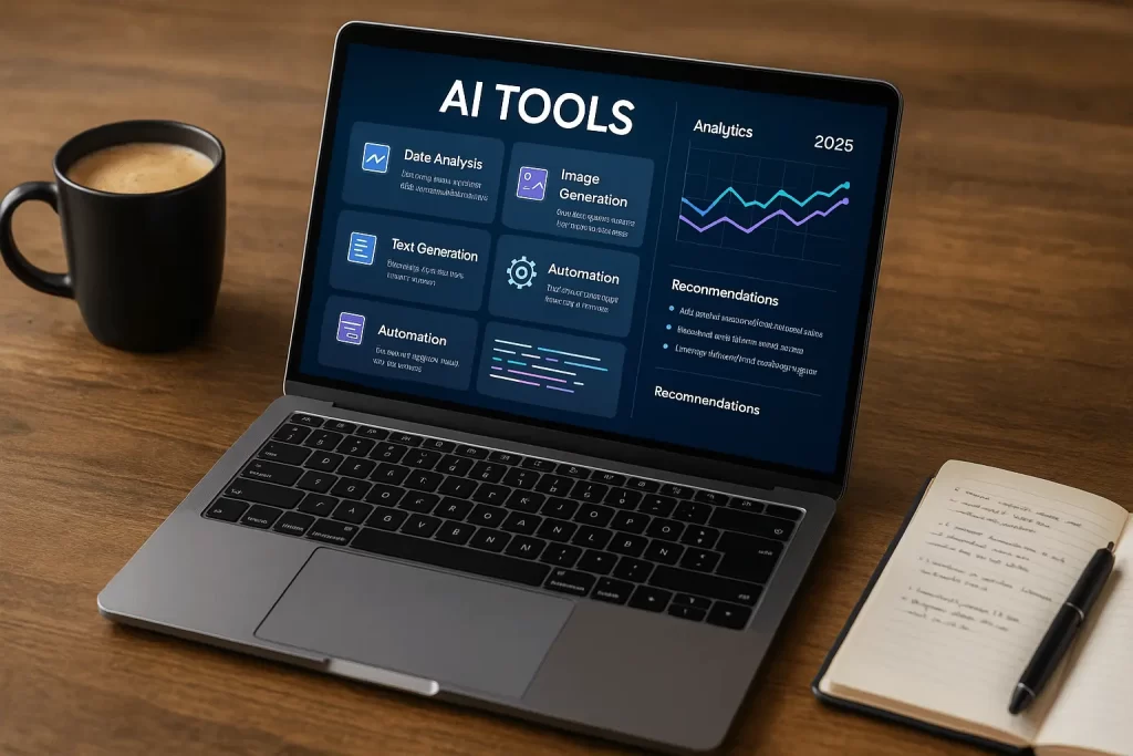 Interface de ferramentas de inteligência artificial em laptop