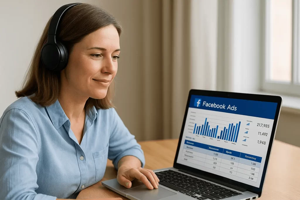 mulher operando campanha de Facebook Ads