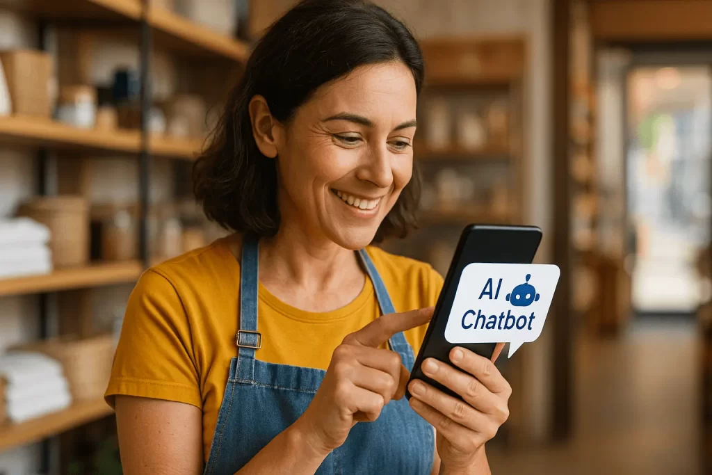 Dono de loja usando IA no atendimento ao cliente pelo celular