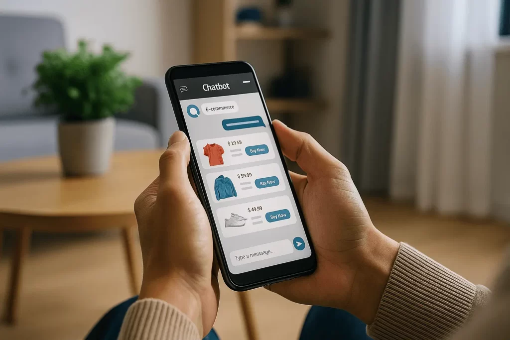 Cliente interagindo com chatbot de vendas em loja virtual.