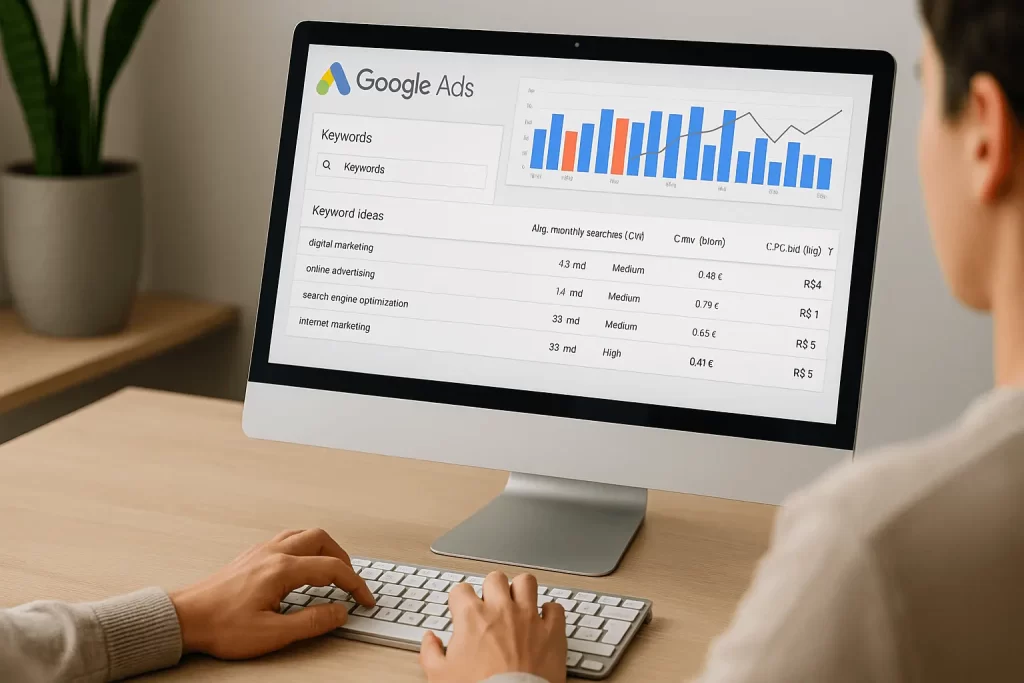 Pessoa criando campanha no Google Ads em 4K.