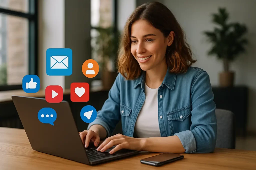 Jovem interagindo via mensagens diretas no celular.