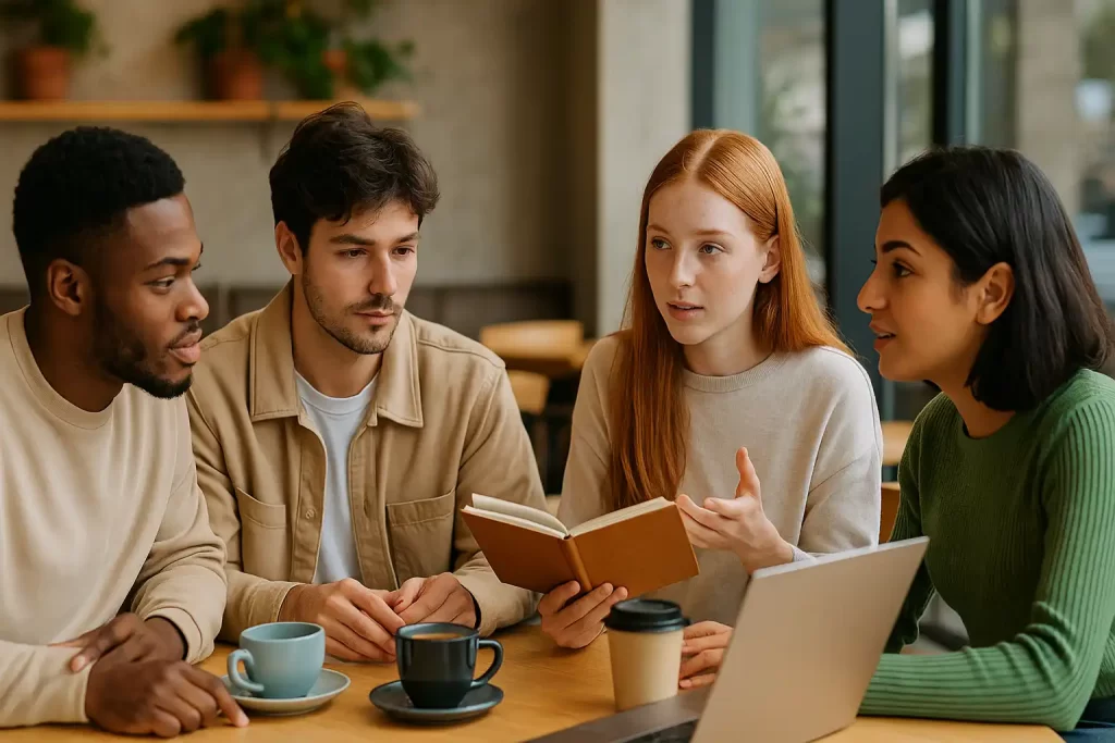 microinfluenciadores em reunião casual para campanha de marketing.