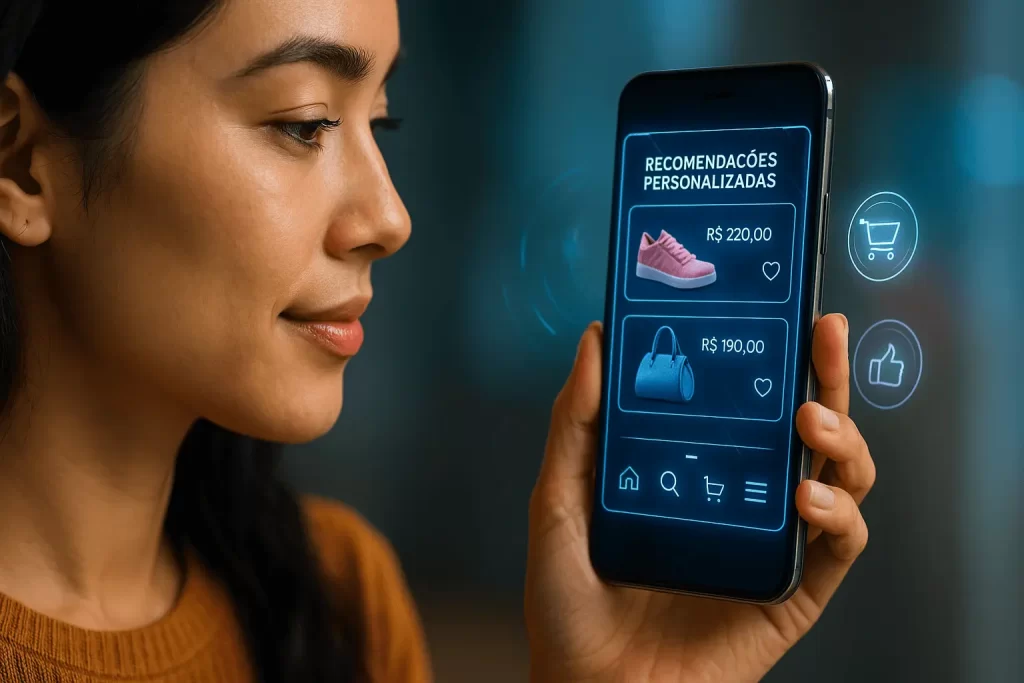 Cliente visualizando sugestões de compra geradas por inteligência artificial.
