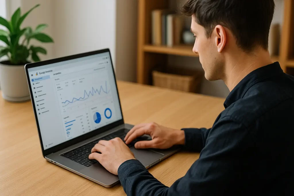 Profissional aplicando SEO na prática em ambiente digital.