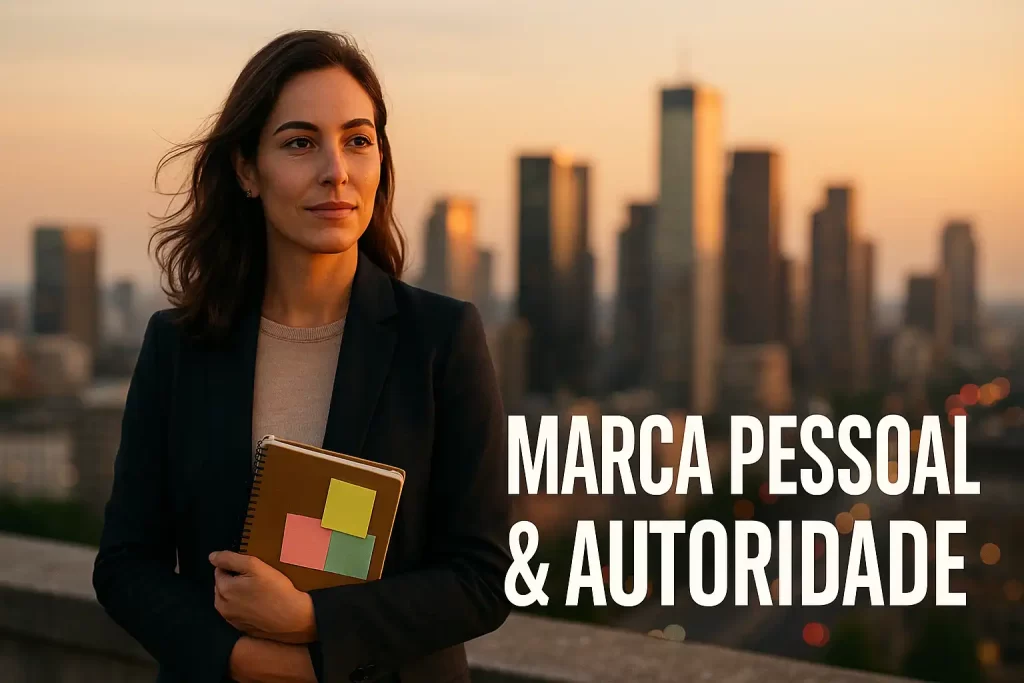 Visão urbana sofisticada que comunica liderança e progresso, ideal para artigo sobre como construir marca pessoal e autoridade.