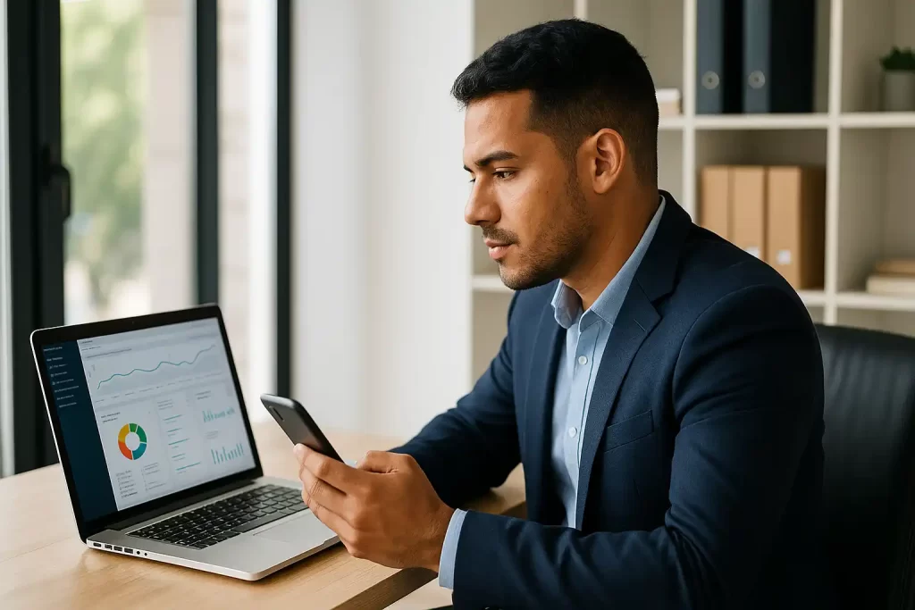 Empresário analisando dados do comportamento do consumidor brasileiro após a pandemia.
