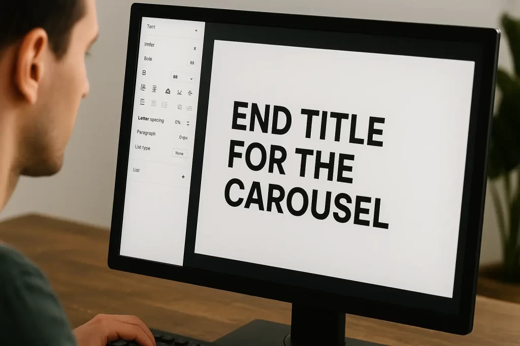 Designer configurando tipografia para carrossel do Instagram em monitor.