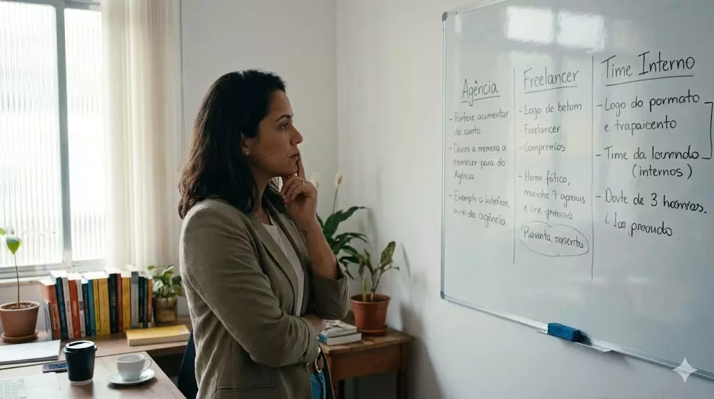 Empresário avaliando se vale a pena contratar uma agência de marketing digital.